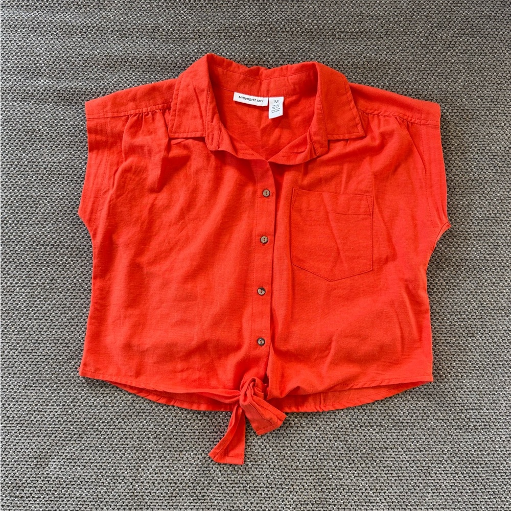 Midnight Sky bright orange cropped tie shirt